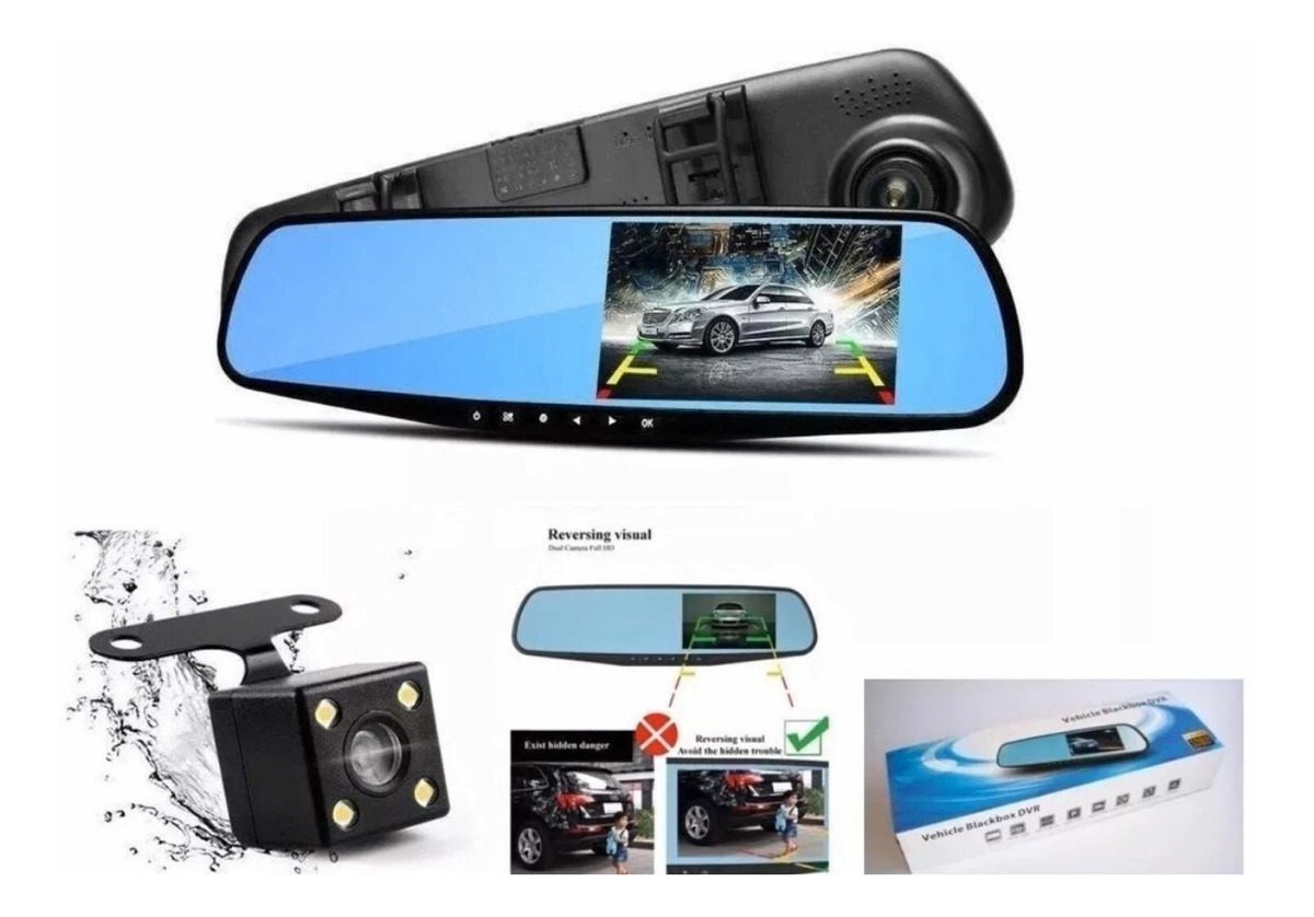 Dvr Para Carro Espejo Doble Cámara Frontal Trasera Reversa